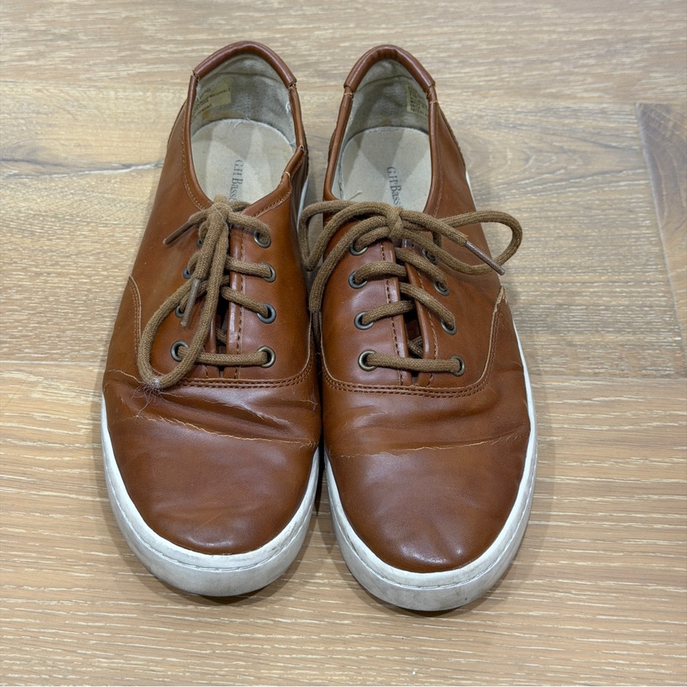GH Bass Brown Leather Lace-Up Sneakers